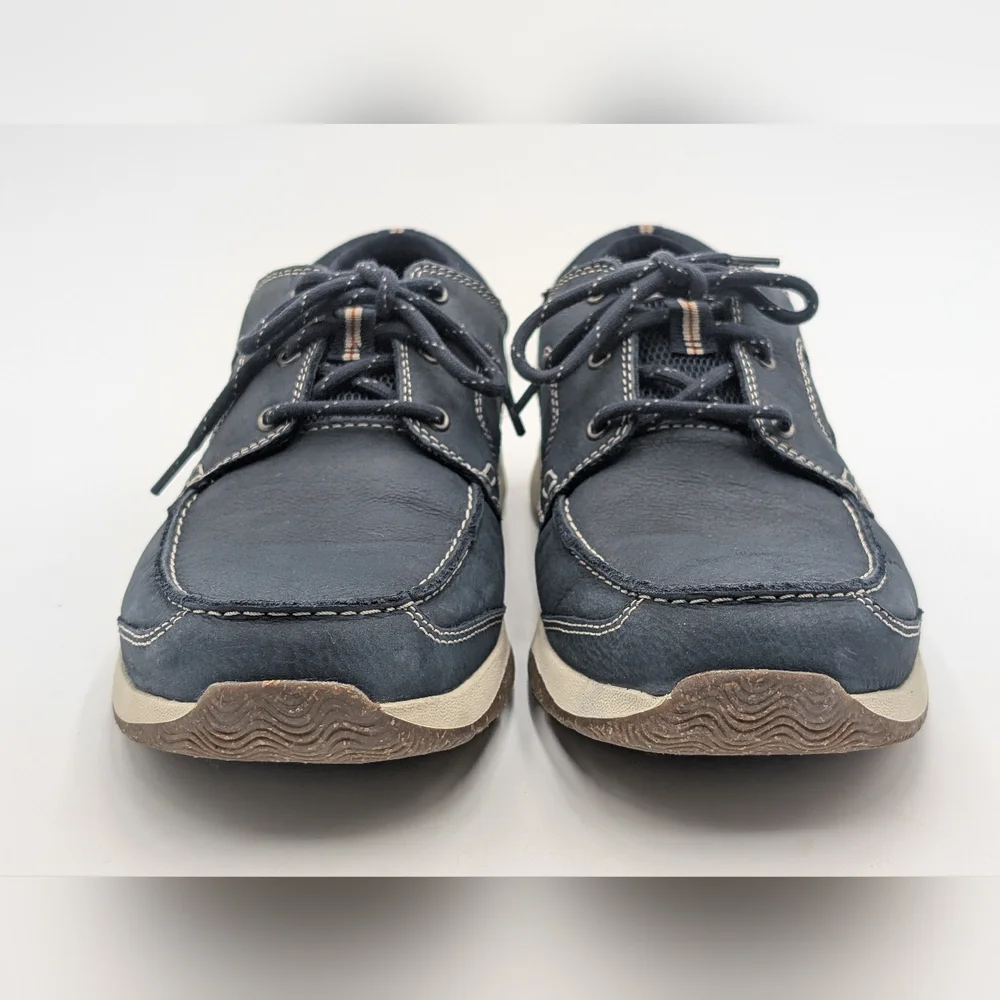 Clarks Sailview Lace Sz 11W Men Navy Nubuck Premium Leather Shoes Slip Resistant